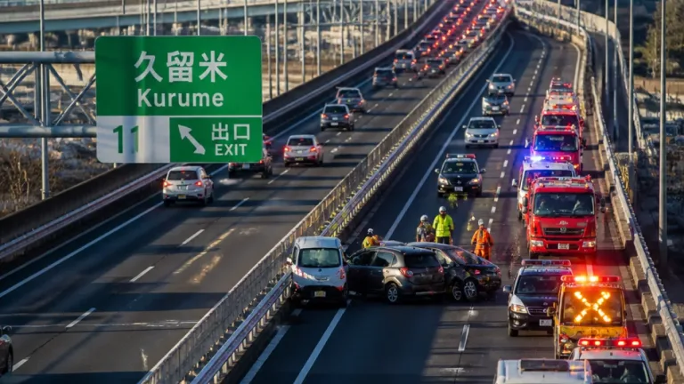 久留米付近の九州道で多重衝突、上下線で長時間の渋滞発生