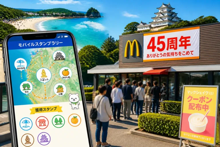 マクドナルド45周年と連携、県公式モバイルスタンプラリーが始動