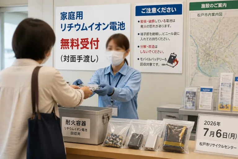 松戸で家庭用リチウム電池の無料持ち込み開始 安全と資源循環を重視