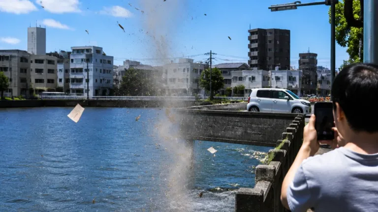 松江・京橋川沿いで短時間の「つむじ風」確認