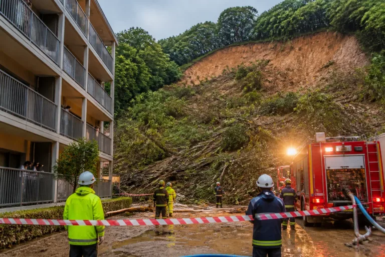 松山でマンション裏山の斜面が崩落 けが人なし・雨の影響か