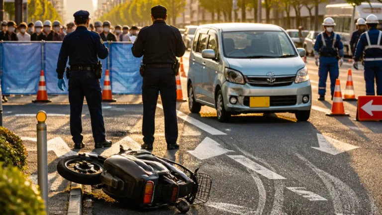 松山・市道交差点でミニバイク衝突、７０歳男性が死亡