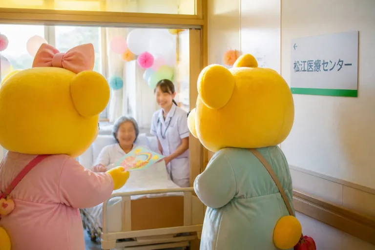 ミッキーとミニー、松江医療センターに笑顔届ける