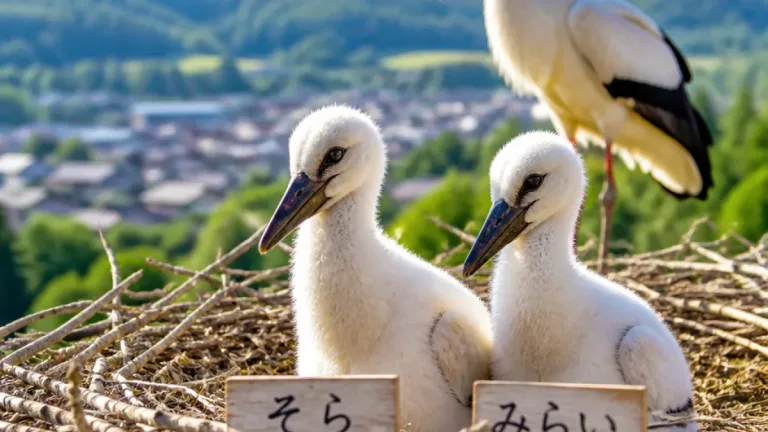 水戸で誕生のコウノトリひな、愛称は「そら」と「みらい」に決定