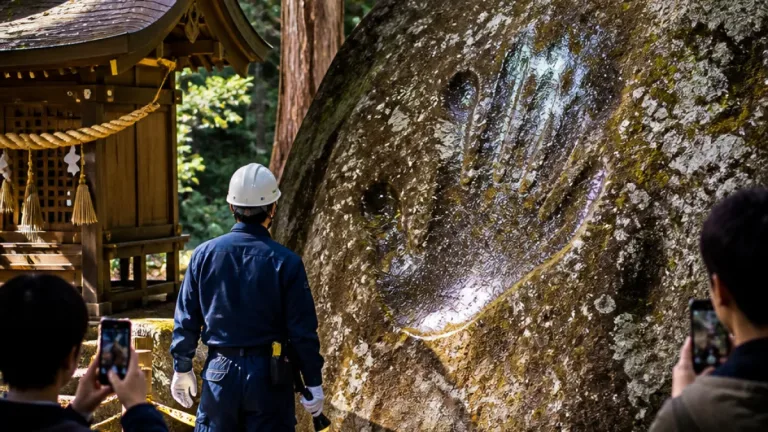 三ツ石神社の岩に新たな“手形”跡 由来伝承と保全の懸念広がる