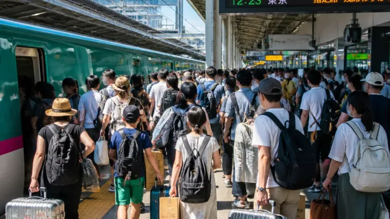 盛岡駅お盆帰省ラッシュ ピークで新幹線ホーム混雑