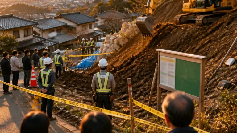 盛土崩落の危険受け県が初の行政代執行、対策工事を開始