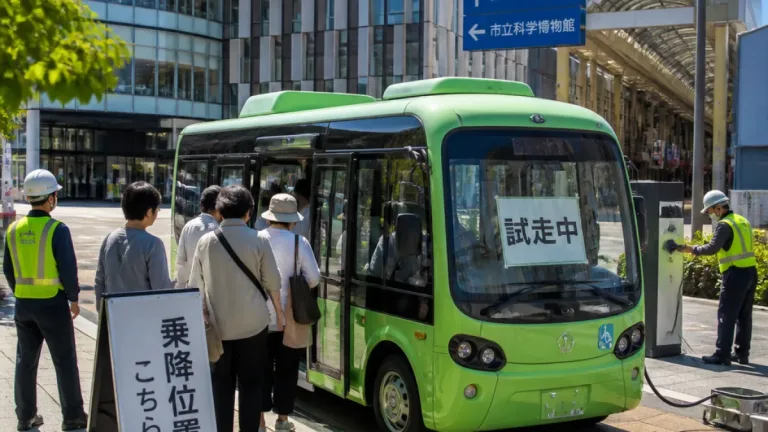 長岡中心部で電動小型バス「ぐるモビ」試走 市街地移動の新手法を検証