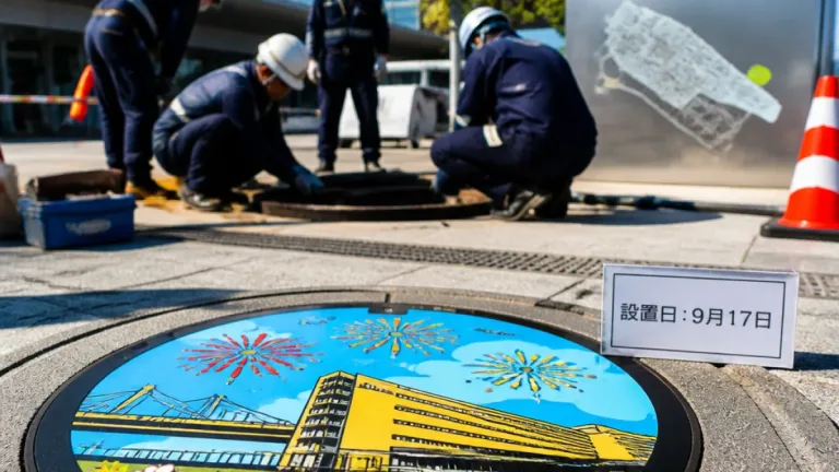 長岡・ミライエ前に広告マンホール設置 企業決定と販売情報を発表