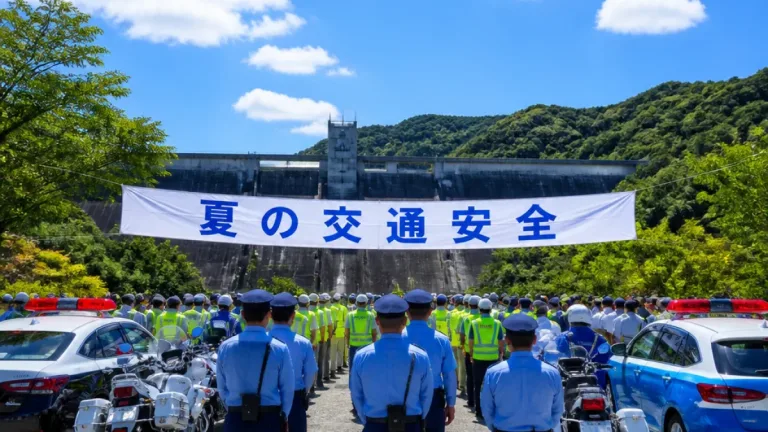長崎・川棚署が合同出発式に参加 夏の交通安全運動で県境の連携強化