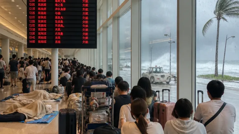 那覇空港、旧盆台風で混雑 避難所で過ごす住民も