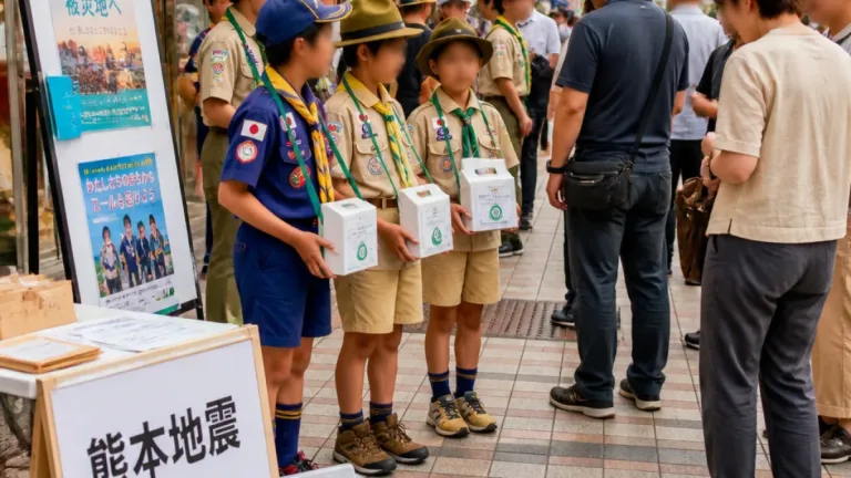 那覇のボーイスカウトとガールスカウト、熊本地震支援で募金活動
