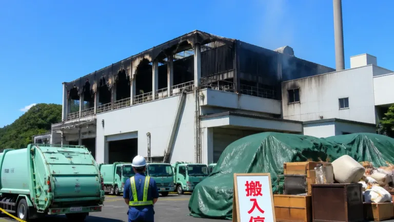 那珂の粗大ごみ処理施設で火災、搬入一時停止
