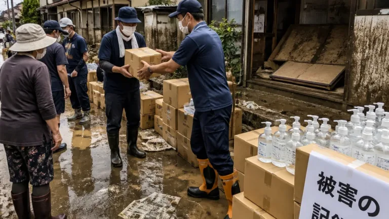 新潟で大雨被害、住宅浸水被災者に消毒剤を配布 写真記録を呼び掛け