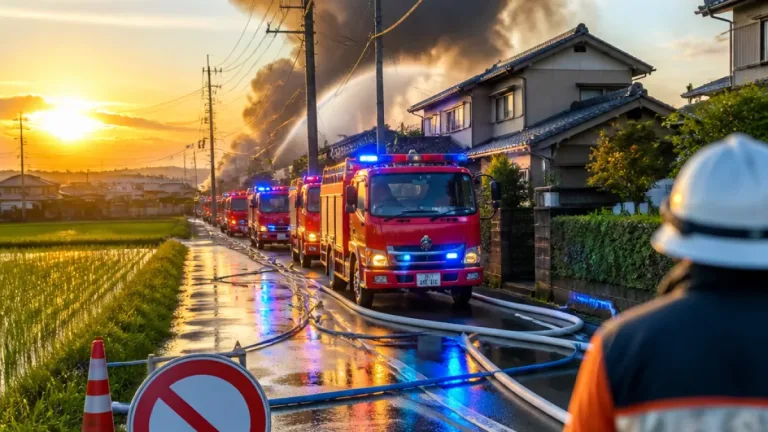 新潟・西蒲区竹野町で火災発生、消火活動続く