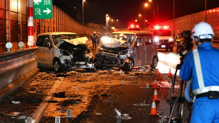 西名阪道で正面衝突、逆走か 3人重体