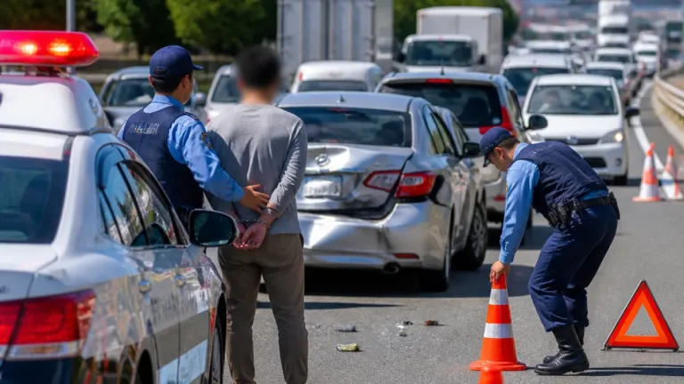西宮の国道で玉突き、酒気帯びで会社員の男を現行犯逮捕