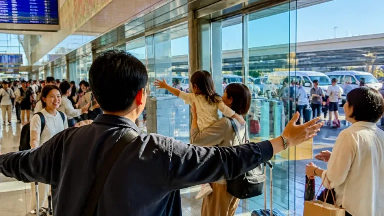 お盆帰省ラッシュ、宮崎空港に家族の再会の姿