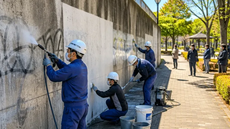 大垣で塗装業者が落書き消しボランティア まちの美化と安全に寄与