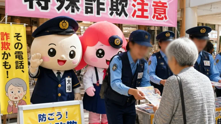 大垣で署とマスコットが連携 店舗で特殊詐欺防止を呼びかけ