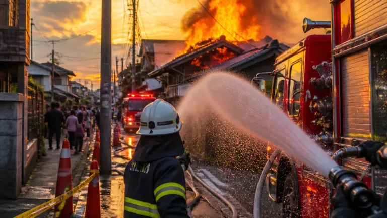 大分市古国府の住宅で火災 5人全員無事、消火活動続く