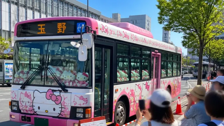 岡山で「ハローキティ」デザインバス公開 玉野まで運行へ