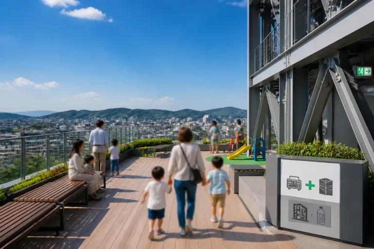 岡山の新市役所、展望テラスと防災拠点を兼ね公開
