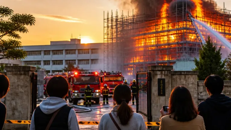 大阪・和泉の中学校敷地で火災、けが人なし 新校舎の建設現場が燃える可能性