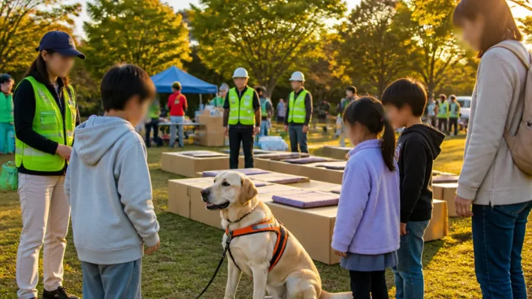 大津で夏休みの子ども防災体験 救助犬・段ボールベッドで備えを学ぶ