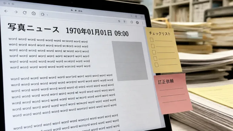 写真ニュース本文が実質的内容を欠く表記不備が確認される