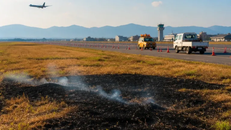 鳥追い煙火の延焼で佐賀空港滑走路が一時閉鎖