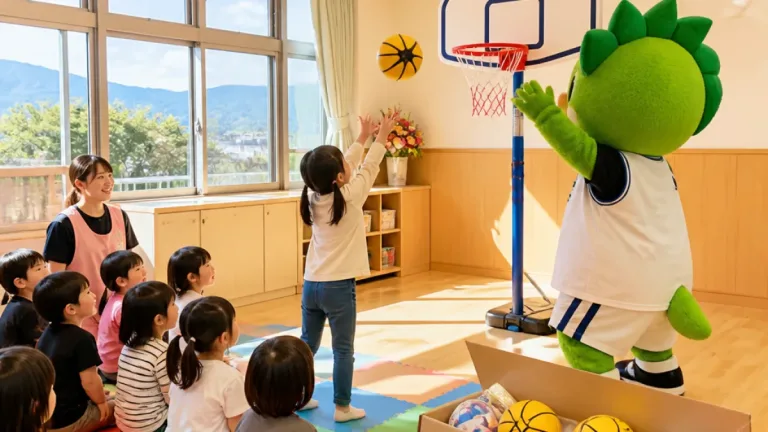 佐賀市とバルーナーズ 保育園へ室内ミニバス器具を贈呈し子どもの運動機会を拡充