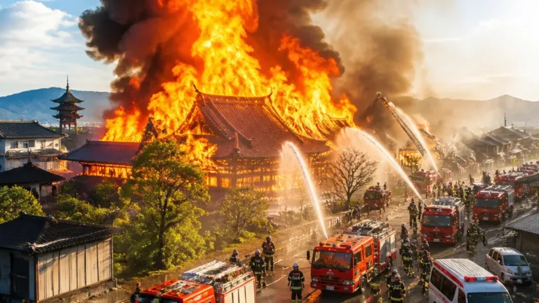 佐賀市嘉瀬の寺で火災 多数の消防車が消火活動続行