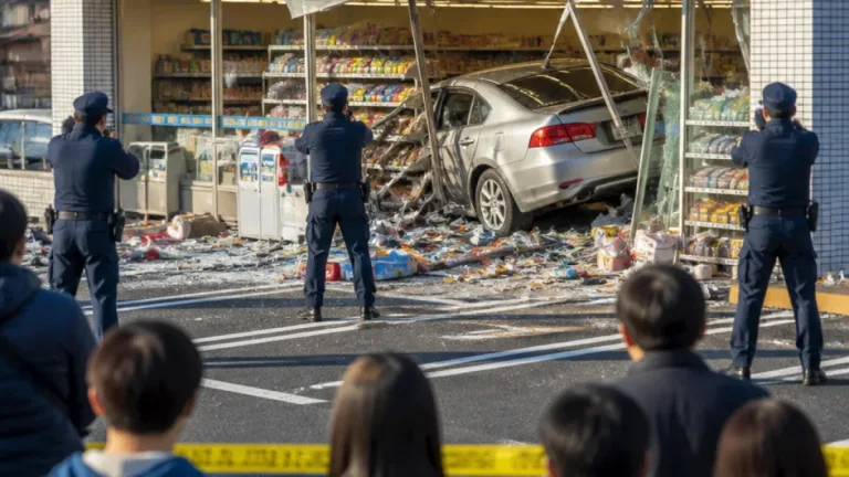 相模原のコンビニに車突入、包丁所持で男を送検 警察は威嚇発砲