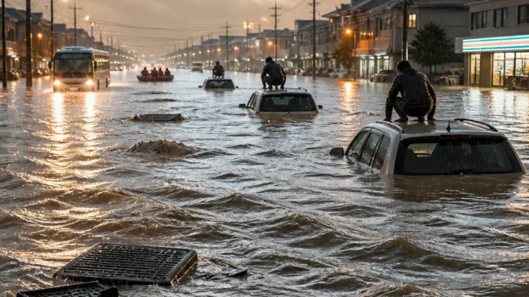 さいたまで記録的短時間大雨、道路冠水と車両水没