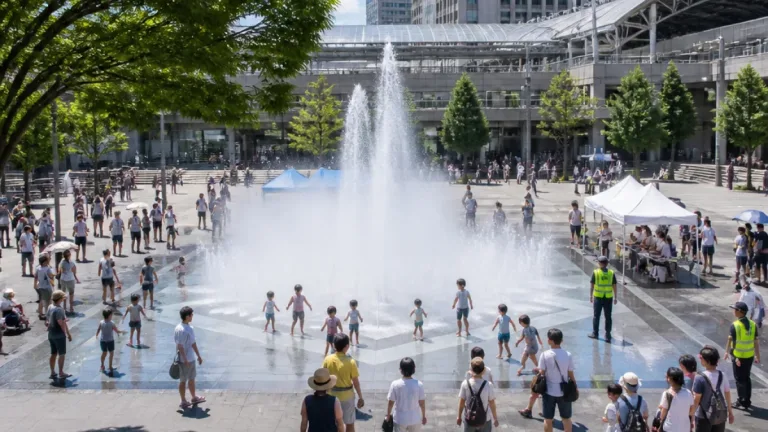 さいたま新都心で噴水による涼感イベントが実施される