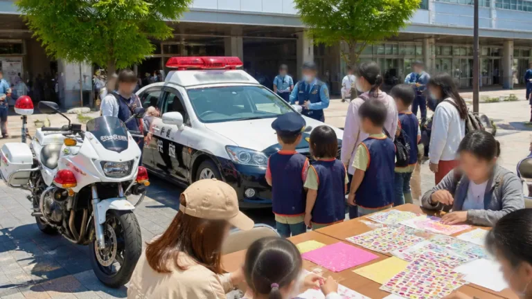 堺で親子向け防犯体験 白バイ・パトカー乗車と「しおり」づくりで学ぶ