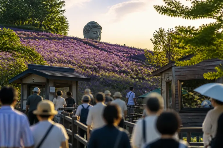 札幌・真駒内でラベンダーと「頭大仏」期間限定の絶景、観光客が殺到