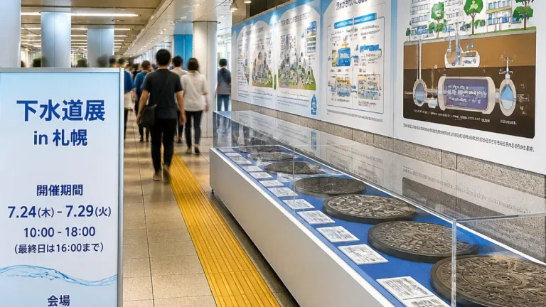 札幌・地下歩行空間で下水道パネル展 仕組みとマンホールを紹介