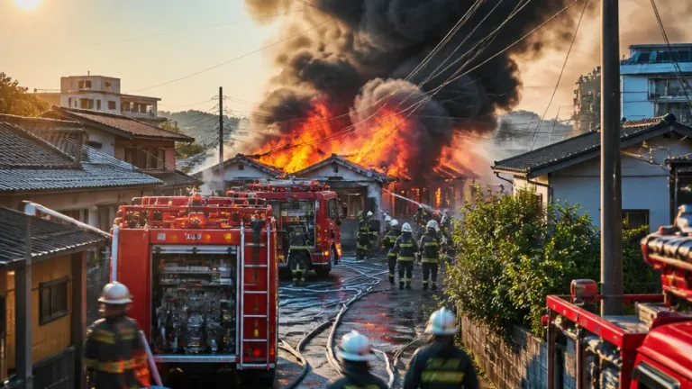 佐世保・住宅火災 隣家への延焼続く