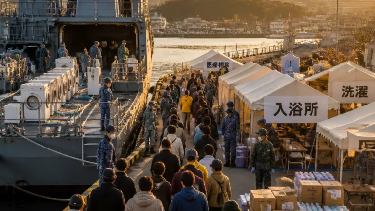 佐世保の海自艦艇、熊本八代で入浴・洗濯支援本格化