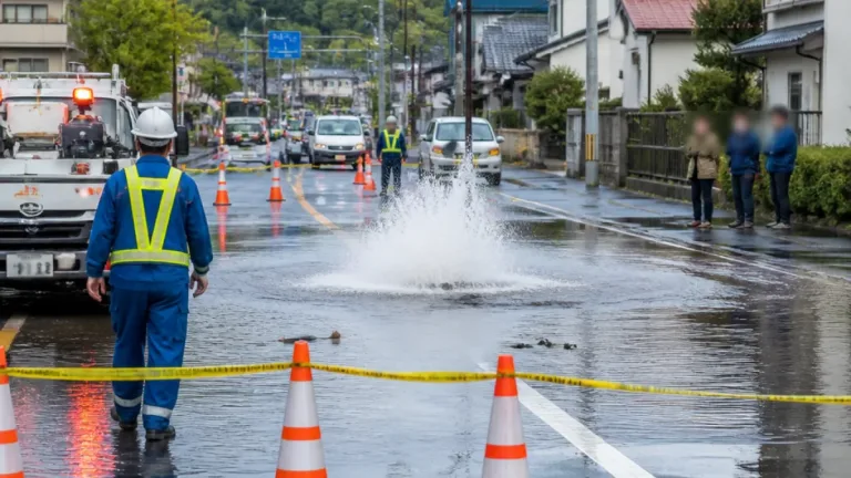 佐世保・指方町で水道管破裂 国道が一時冠水、通行影響も