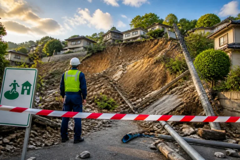 甲賀・信楽で住宅地ののり面大規模崩落 周辺に避難指示
