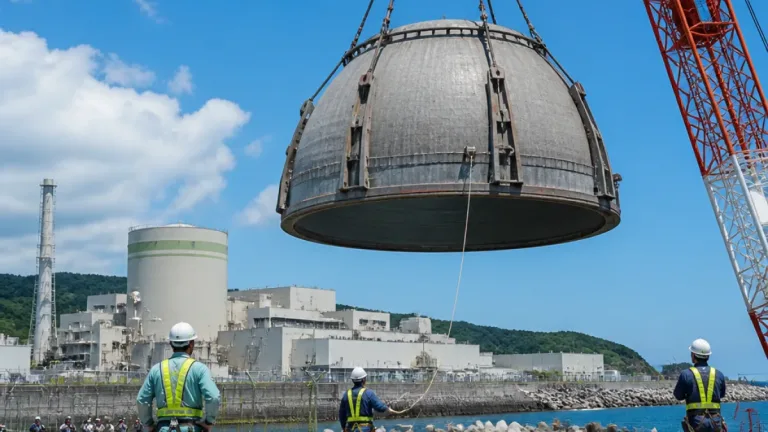 島根原発2号機の定期検査、格納容器のふた取り付け作業を公開