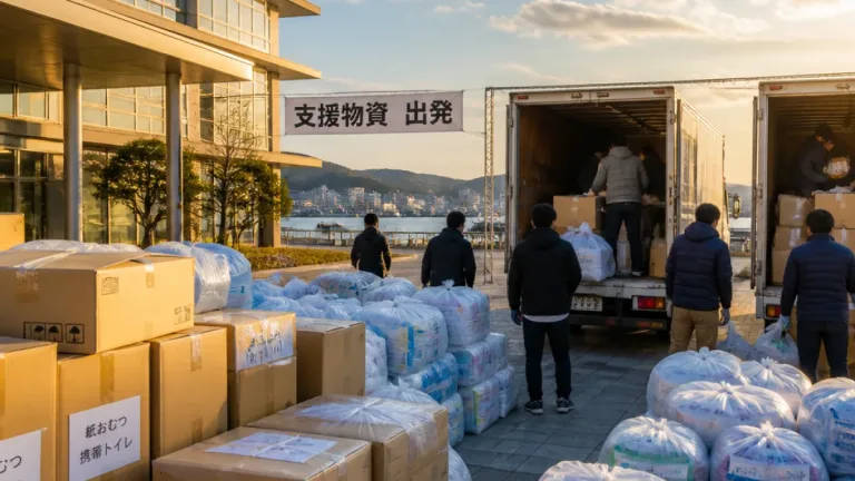 下関が熊本・氷川町へ支援物資を出発 市民・企業の協力で即日輸送