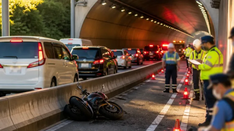 新名神・箕面トンネルで単独バイク事故、上下線の通行影響に警戒