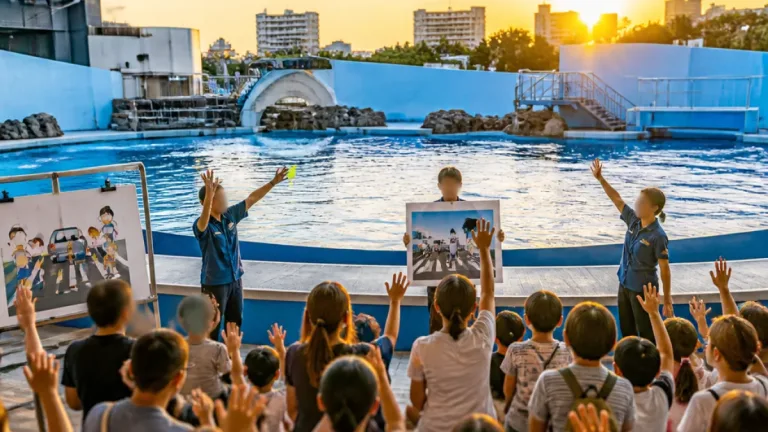 東京・しながわ水族館で交通安全教室 イルカショー場を活用し啓発