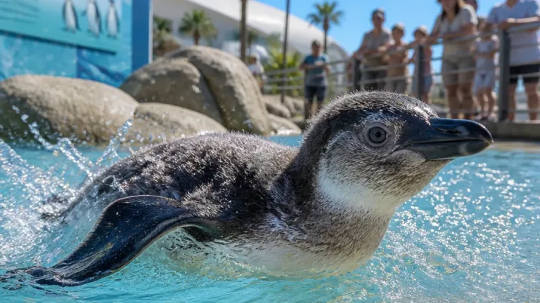 白浜アドベンチャーワールドでコガタペンギンの子が水慣れ始める