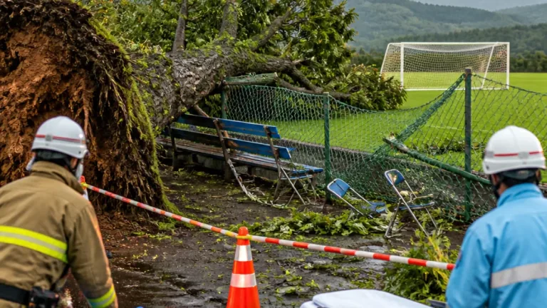 静岡のサッカー場で倒木、観戦7人搬送