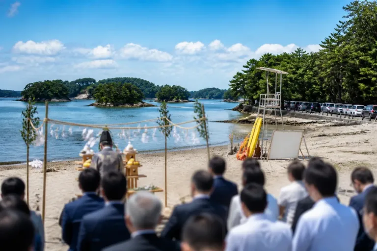 菖蒲田海水浴場で海開き前の安全祈願祭